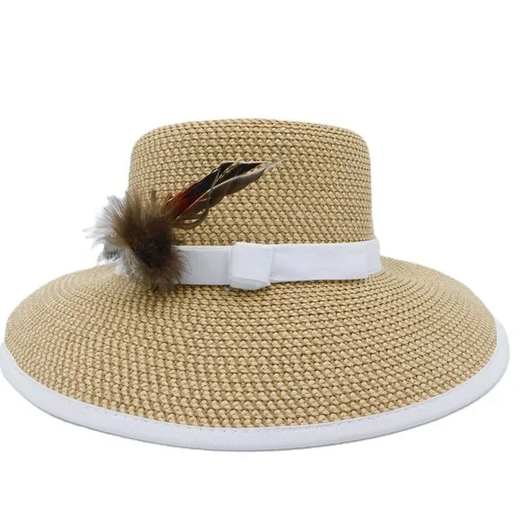 Eric Javits Squishee Raffia Ribbon Cap | White Brim | Customized | EUC - Picture 1 of 13